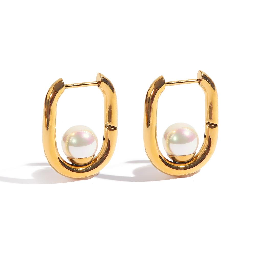 Pearl U Shaped Hoop Earring