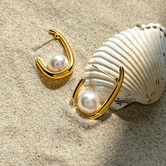 Bold Pearl Crescent Earring