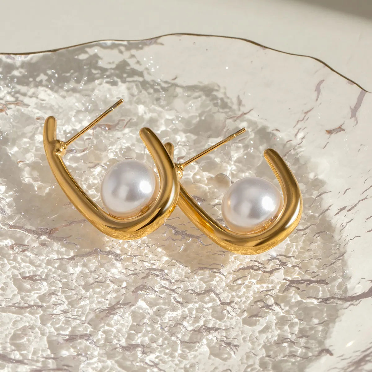 Bold Pearl Crescent Earring