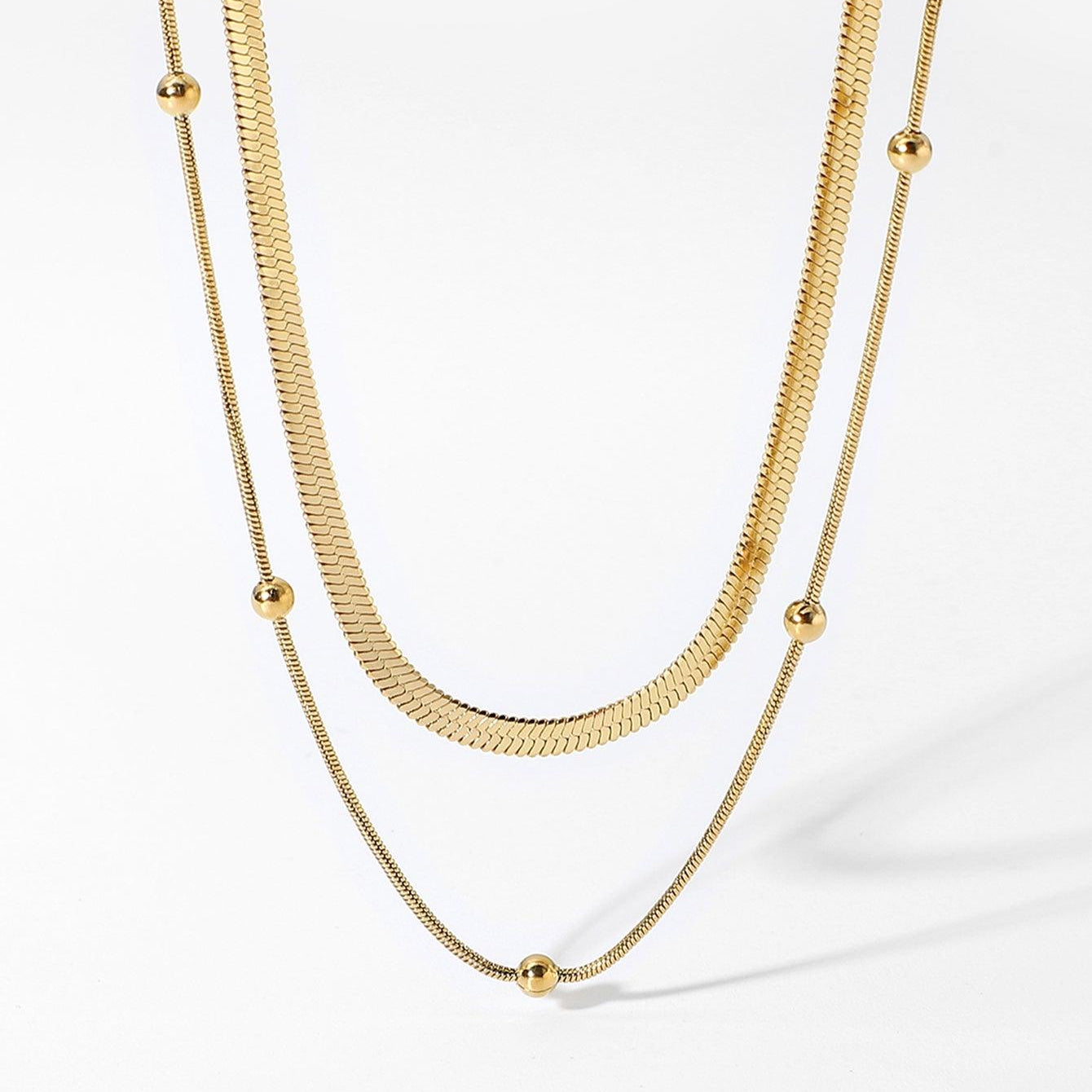 2 in 1 Layered Snake and Bead Necklace Set