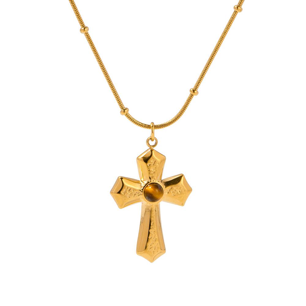 Cross Tiger's Eye Stone Necklace