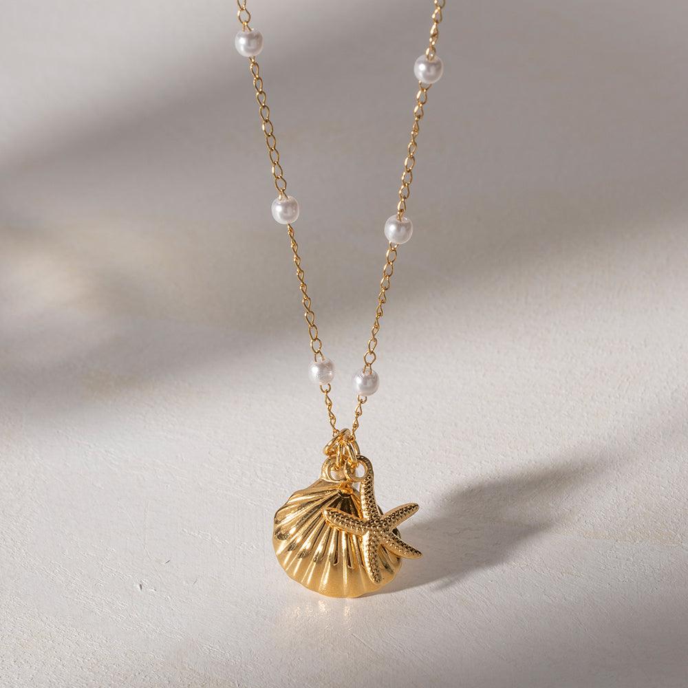 Seashell Star Fish Pearl Necklace