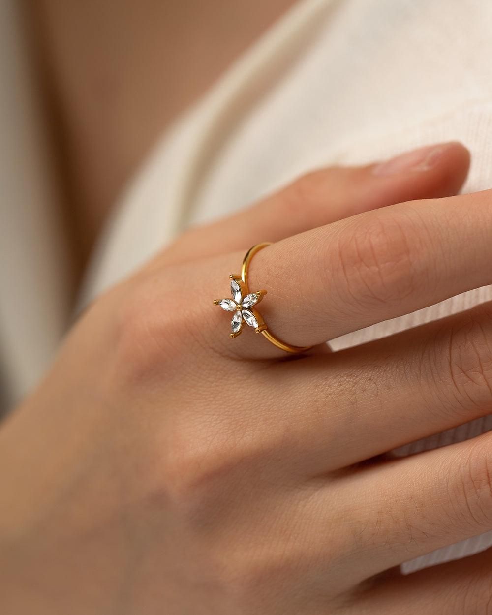 Flower Zirconia Resizable Ring