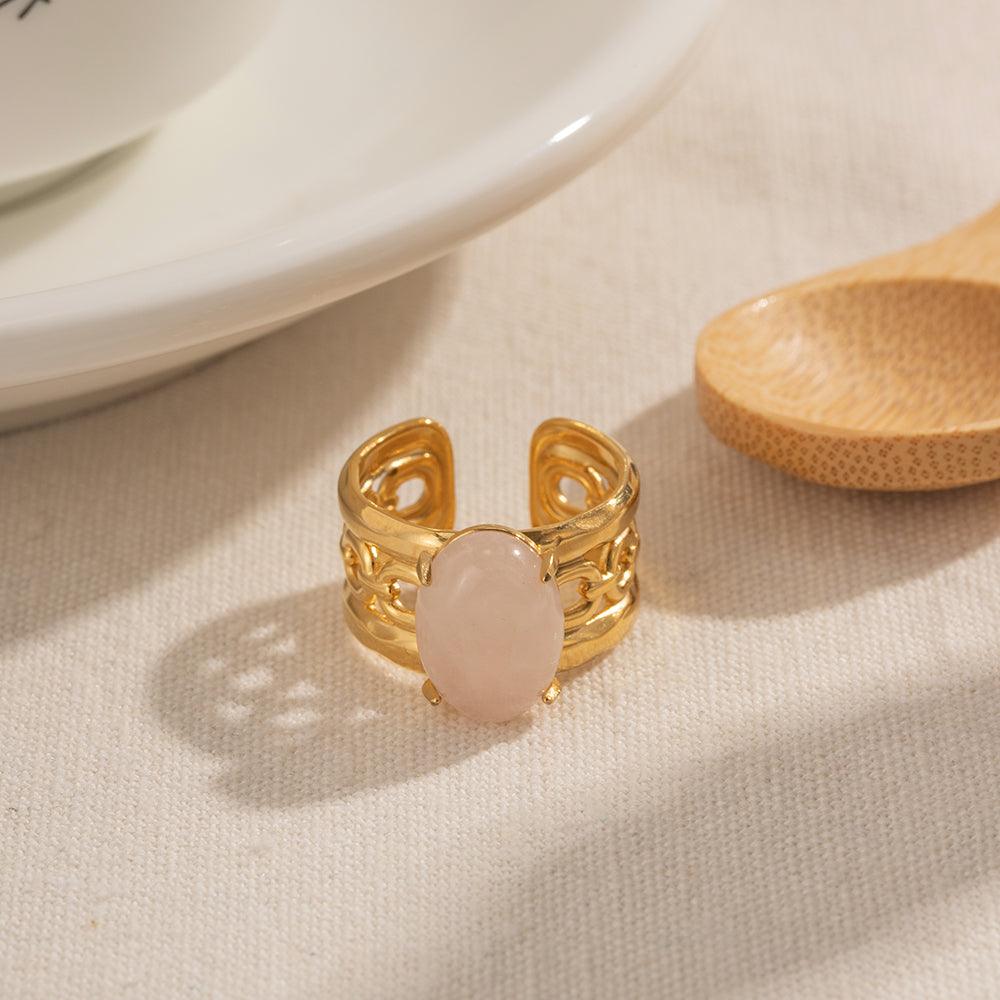 Oval Pink Crystal Resizable Ring