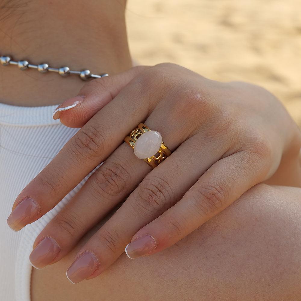 Oval Pink Crystal Resizable Ring