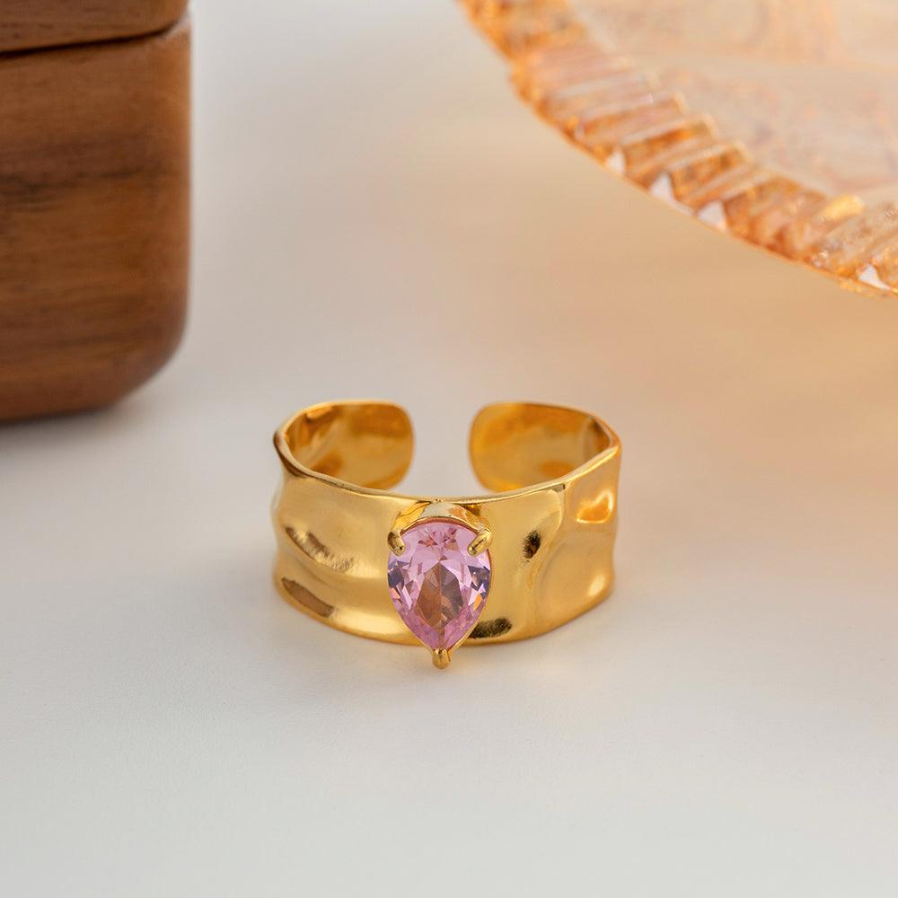 Pink Stone Textured Resizable Ring