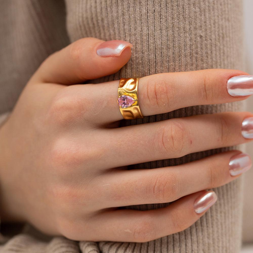 Pink Stone Textured Resizable Ring