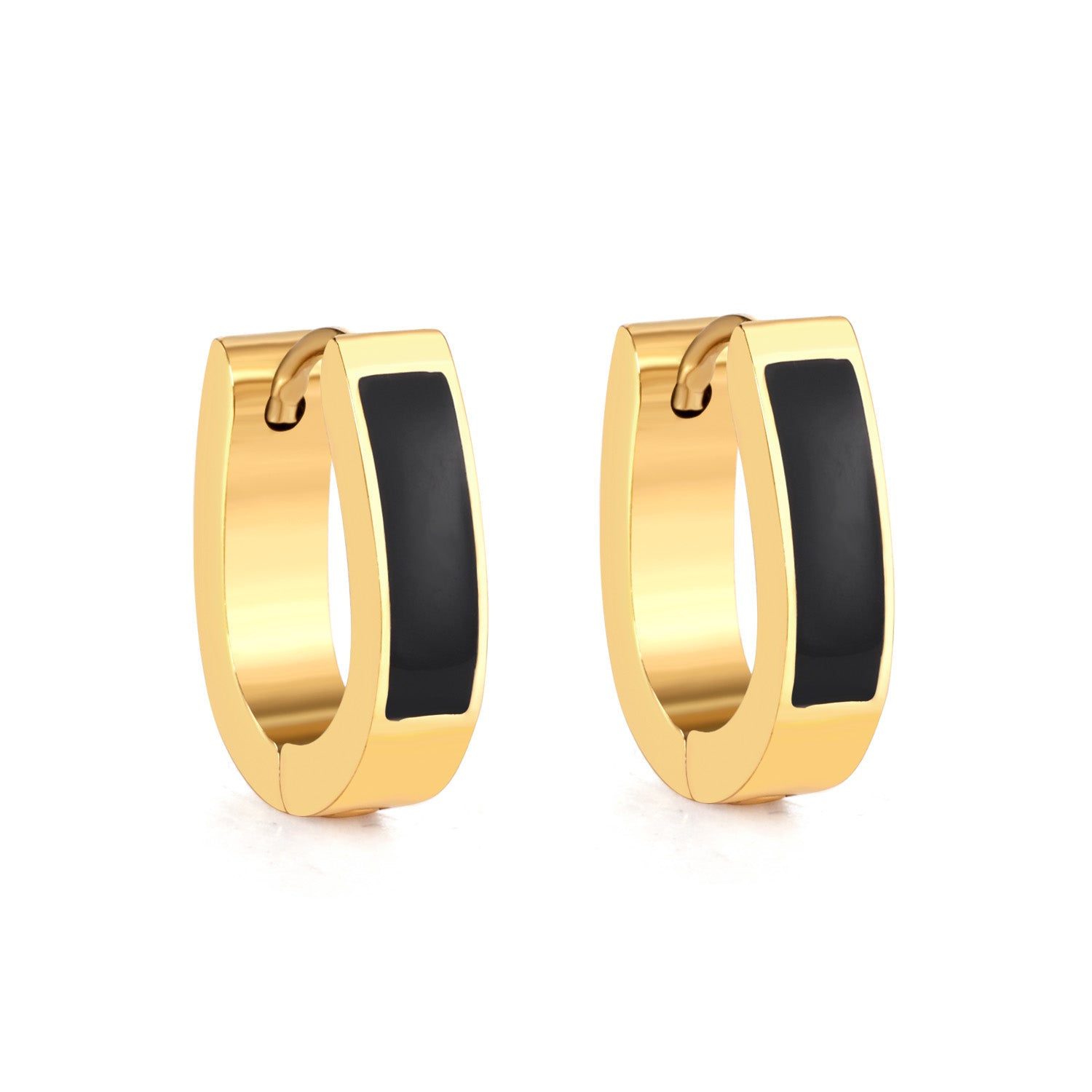 Oval Black Hoop Earring - Gold