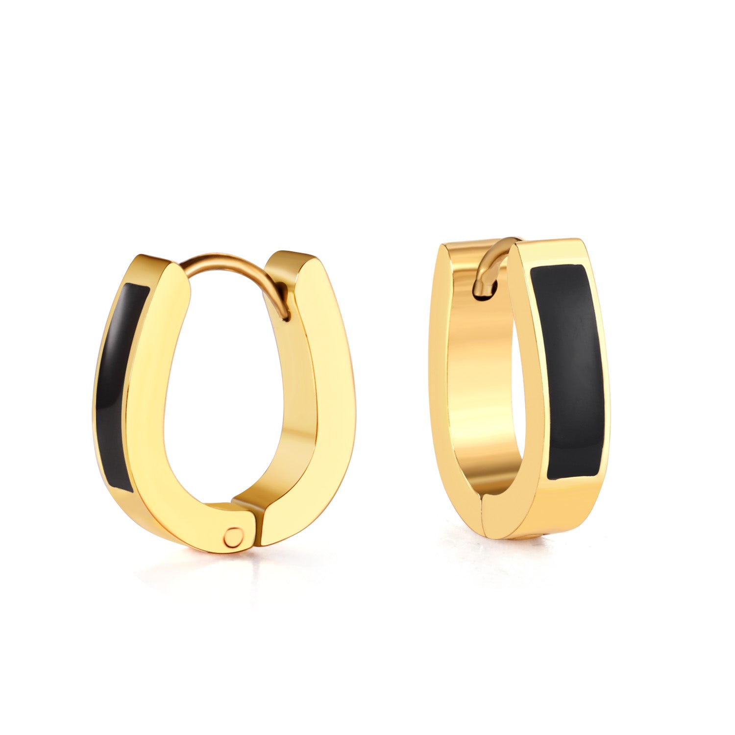 Oval Black Hoop Earring - Gold