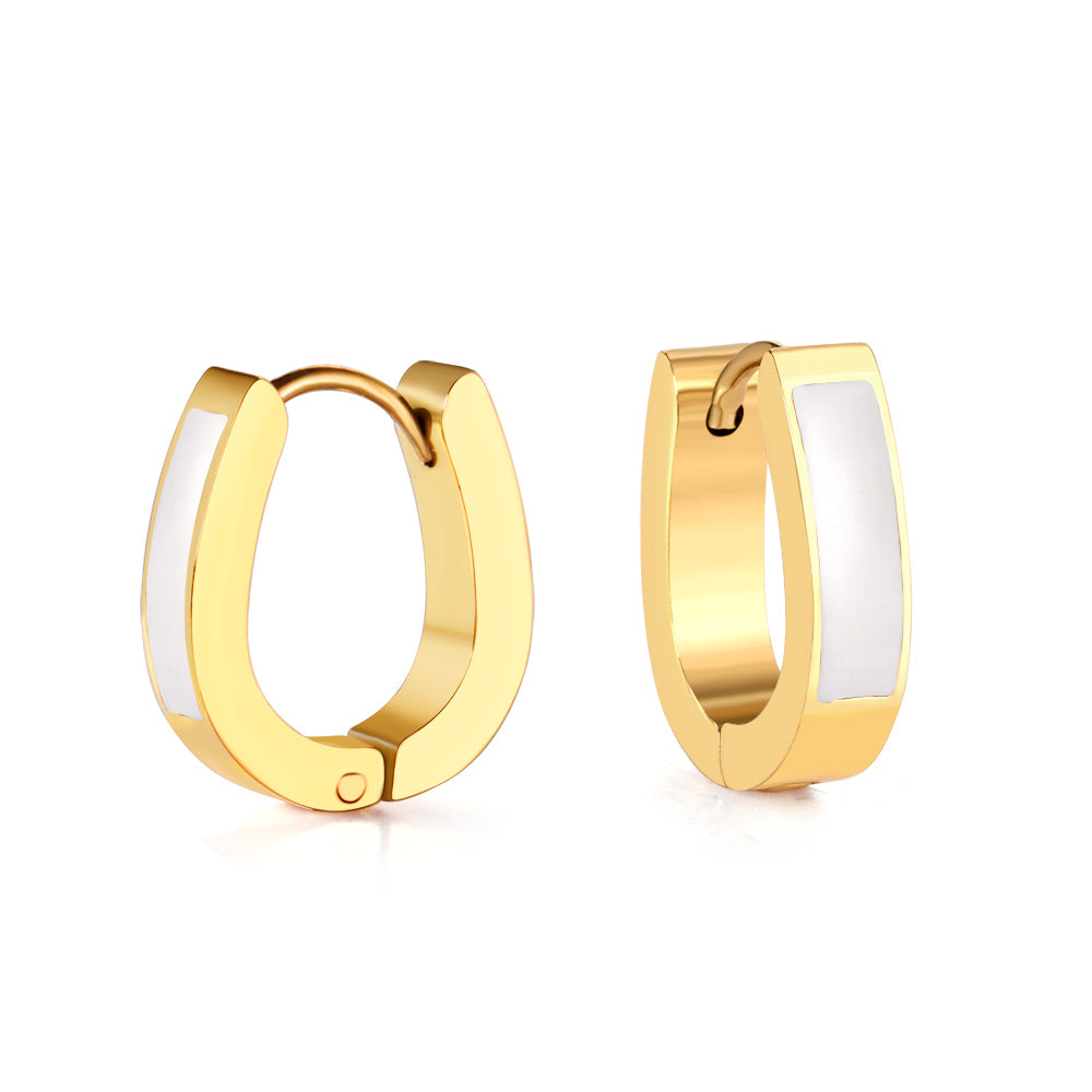 Oval White Hoop Earring - Gold
