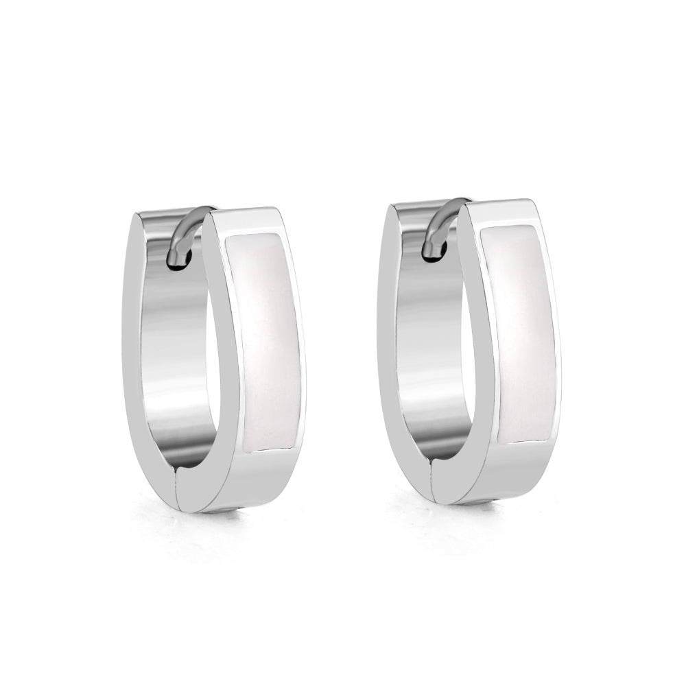 Oval White Hoop Earring - S