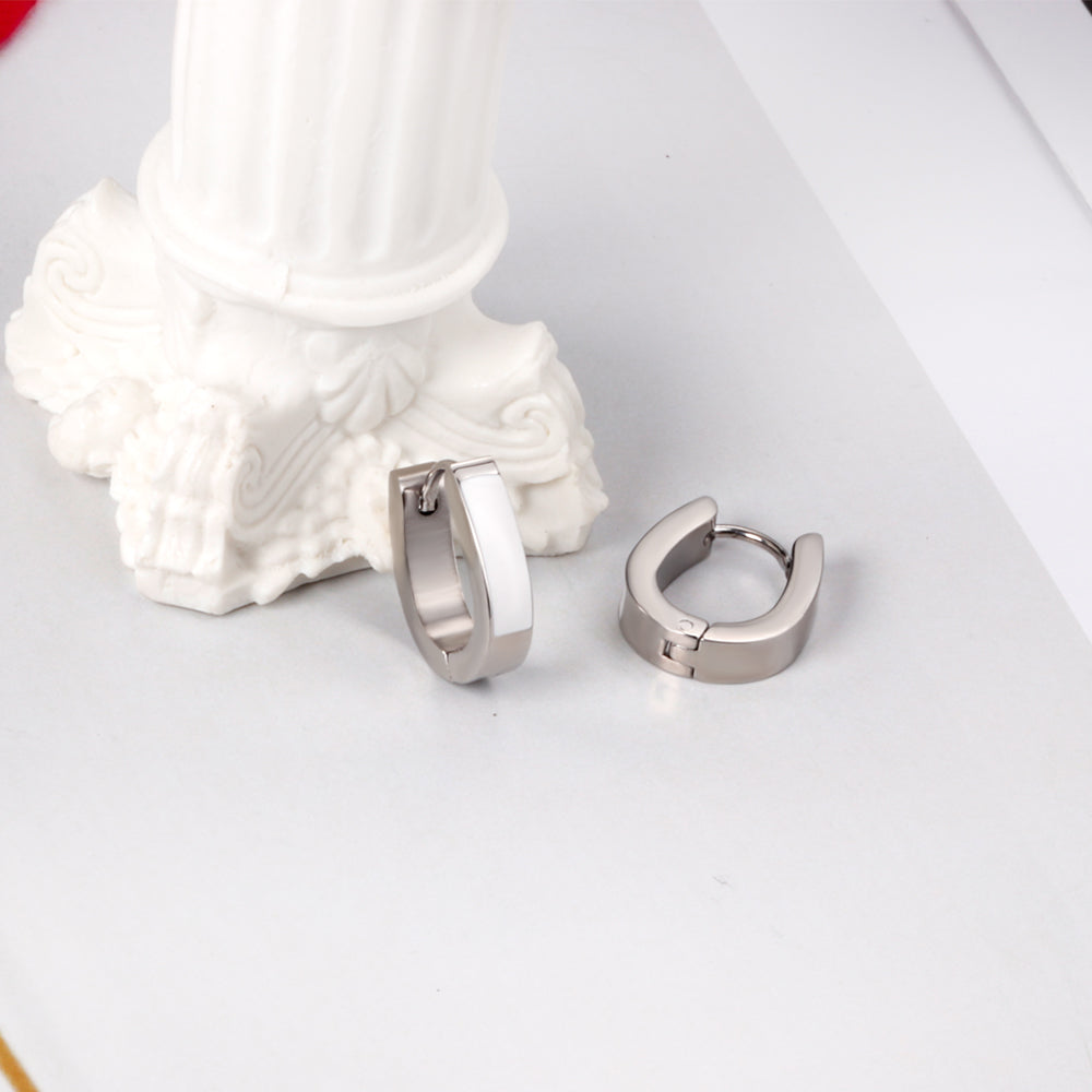 Oval White Hoop Earring - S
