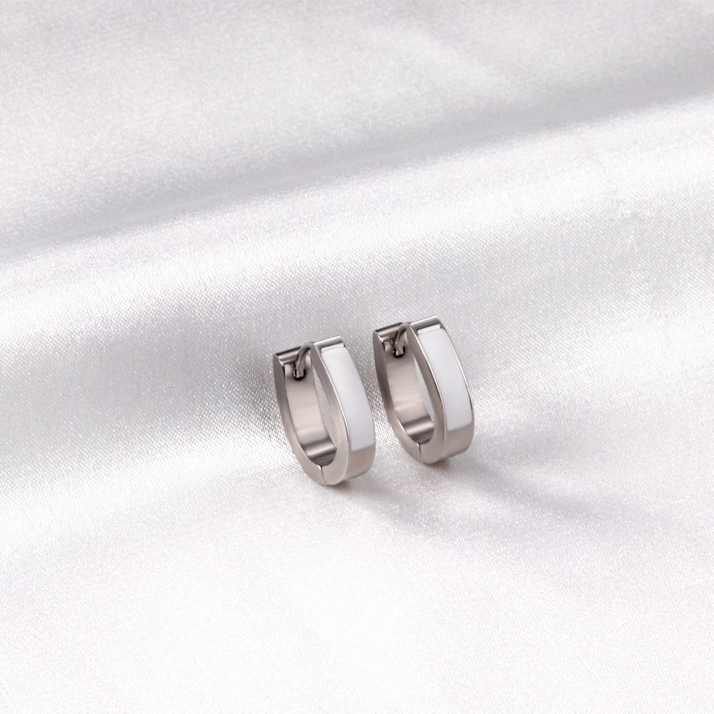 Oval White Hoop Earring - S