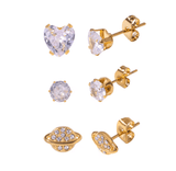 3 Earring Set - Heart & Orbit Zirconia