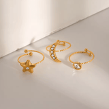 3 Ring Set - Star & Moon Resizable