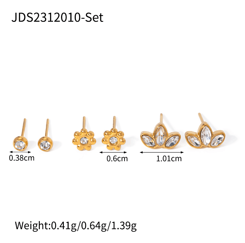 3 Earring Set - Semi Flower Zirconia