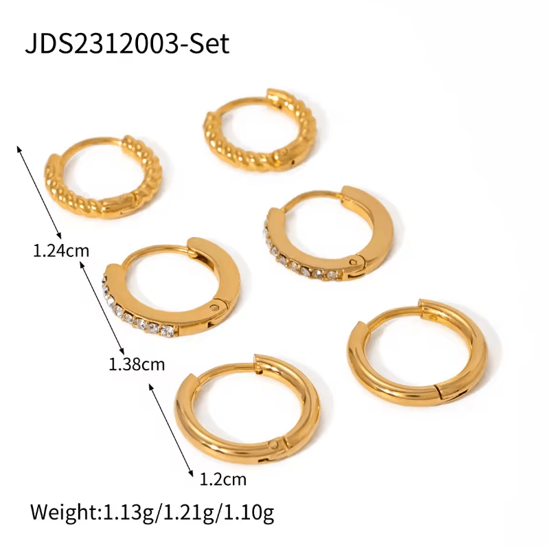 3 Earring Set - Small Hoops