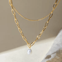 Pearl Paper Clip Layered Necklace
