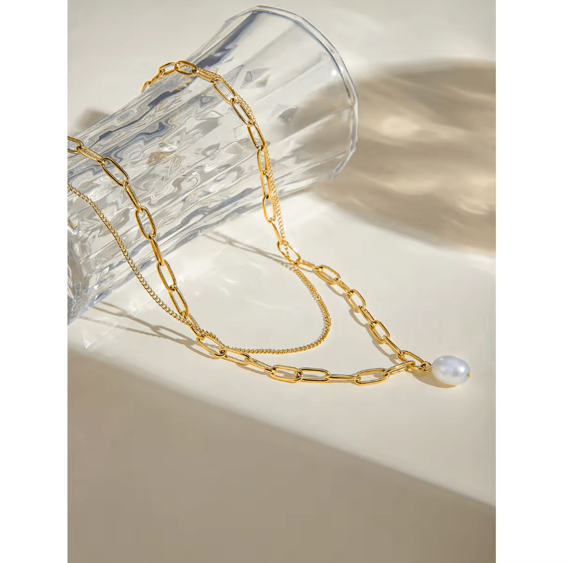 Pearl Paper Clip Layered Necklace