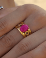 Dark Oval Pink Crystal Resizable Ring