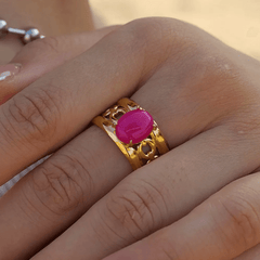 Dark Oval Pink Crystal Resizable Ring