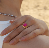 Dark Oval Pink Crystal Resizable Ring