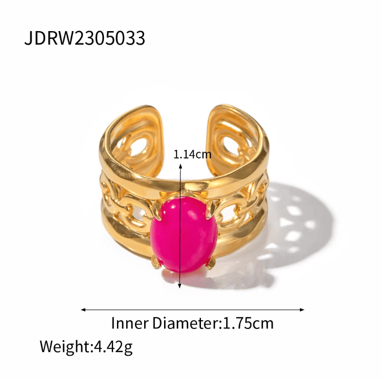 Dark Oval Pink Crystal Resizable Ring