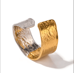 Dual Tone Wide Textured Resizable Ring