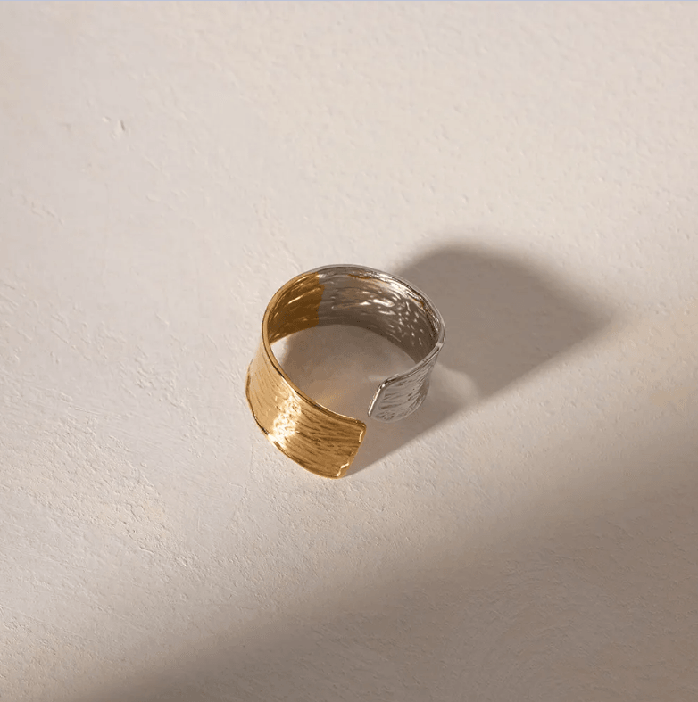 Dual Tone Wide Textured Resizable Ring