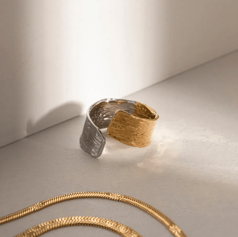 Dual Tone Wide Textured Resizable Ring