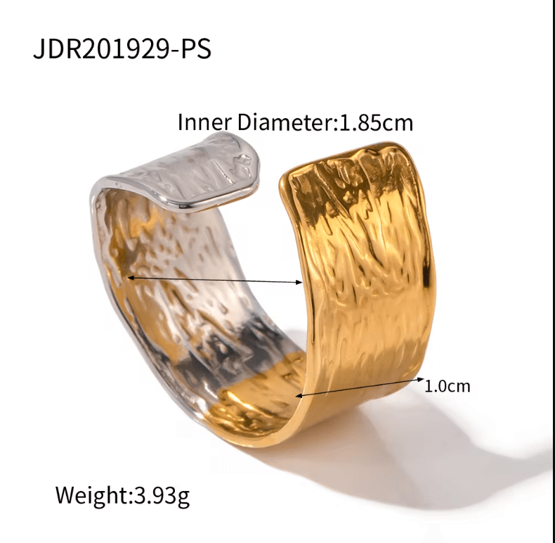 Dual Tone Wide Textured Resizable Ring