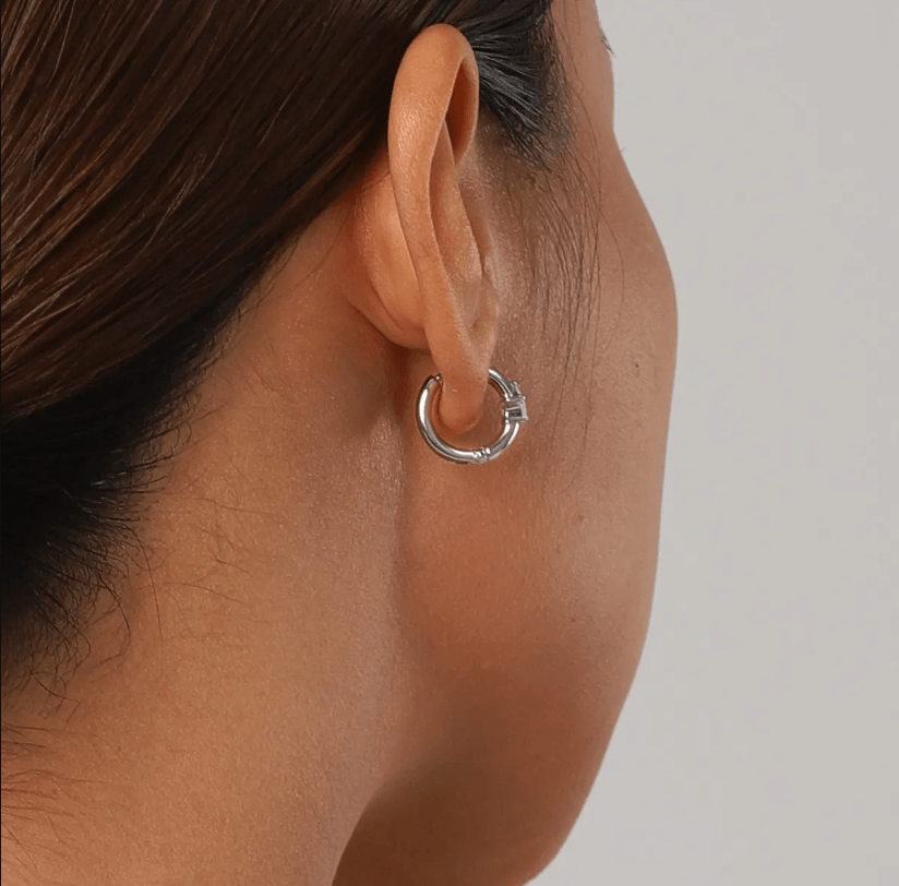 Silver Star Huggie Hoop Earring