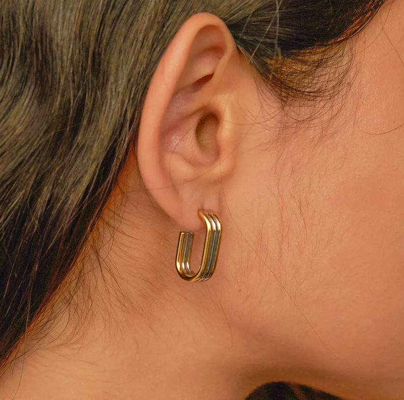 Dual Tone Layered Hoop Earring