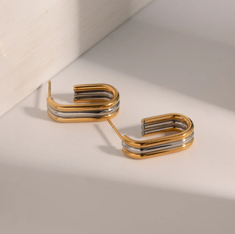 Dual Tone Layered Hoop Earring