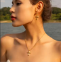 Cross Tiger Eye Stone Hanging Hoop Earring