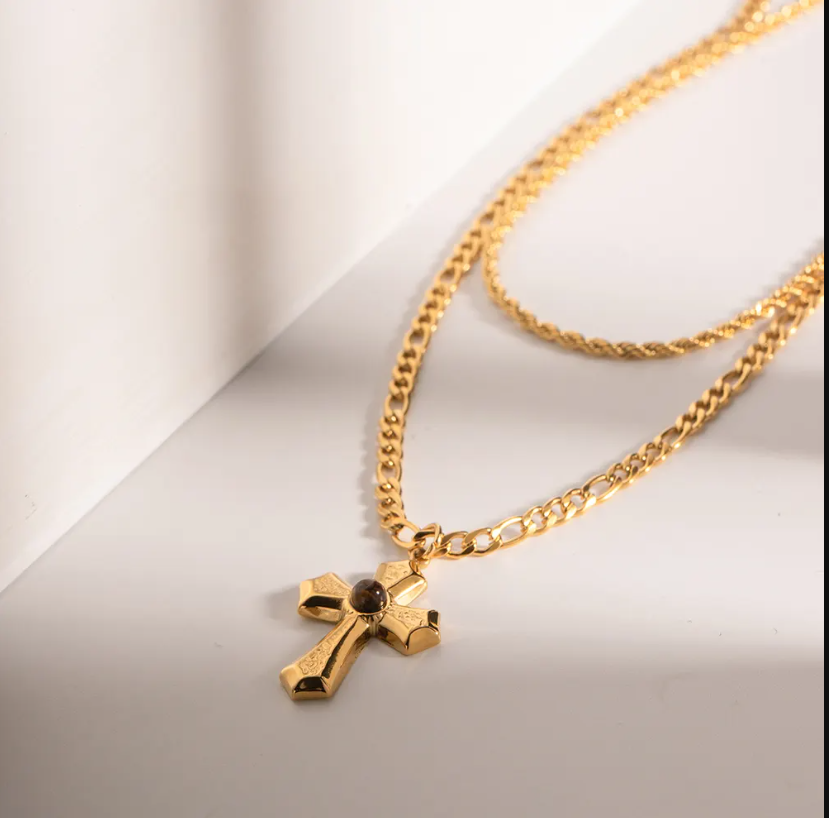 Cross Stone Layered Necklace