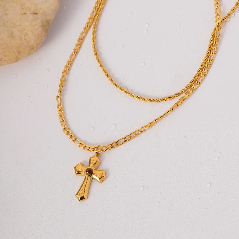 Cross Stone Layered Necklace