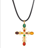 Cross Multicolor Cord Necklace