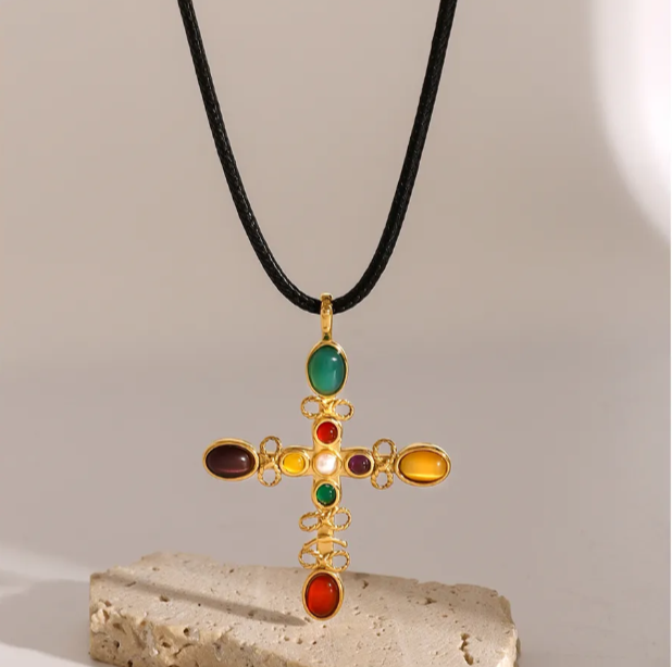 Cross Multicolor Cord Necklace