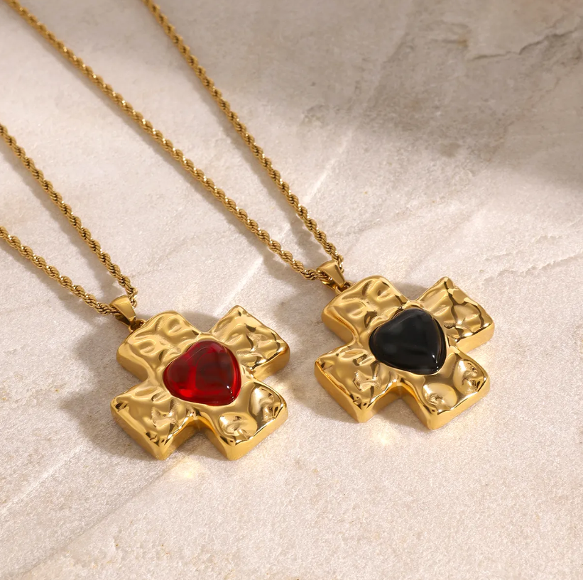 Cross Red Heart Necklace