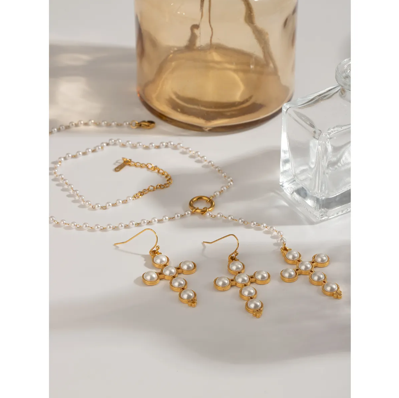 Cross Pearl Necklace & Earring