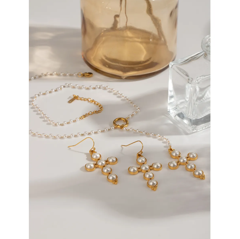 Cross Pearl Necklace & Earring
