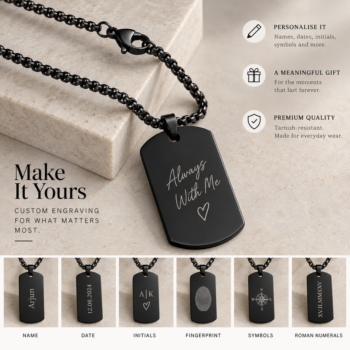 Engravable Tag Chain - Black
