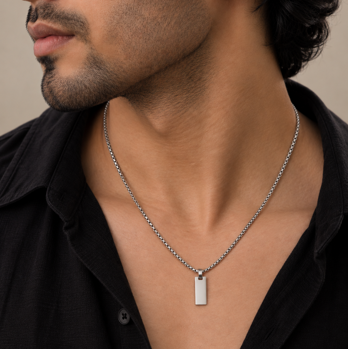 Engravable Apex Box Chain - Silver