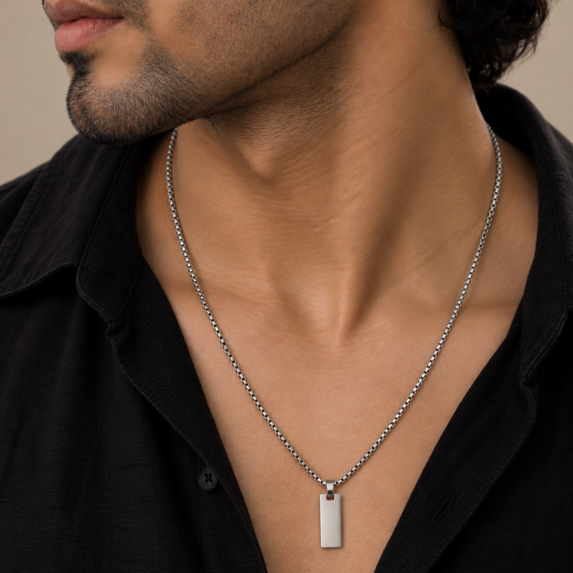 Engravable Apex Box Chain - Silver