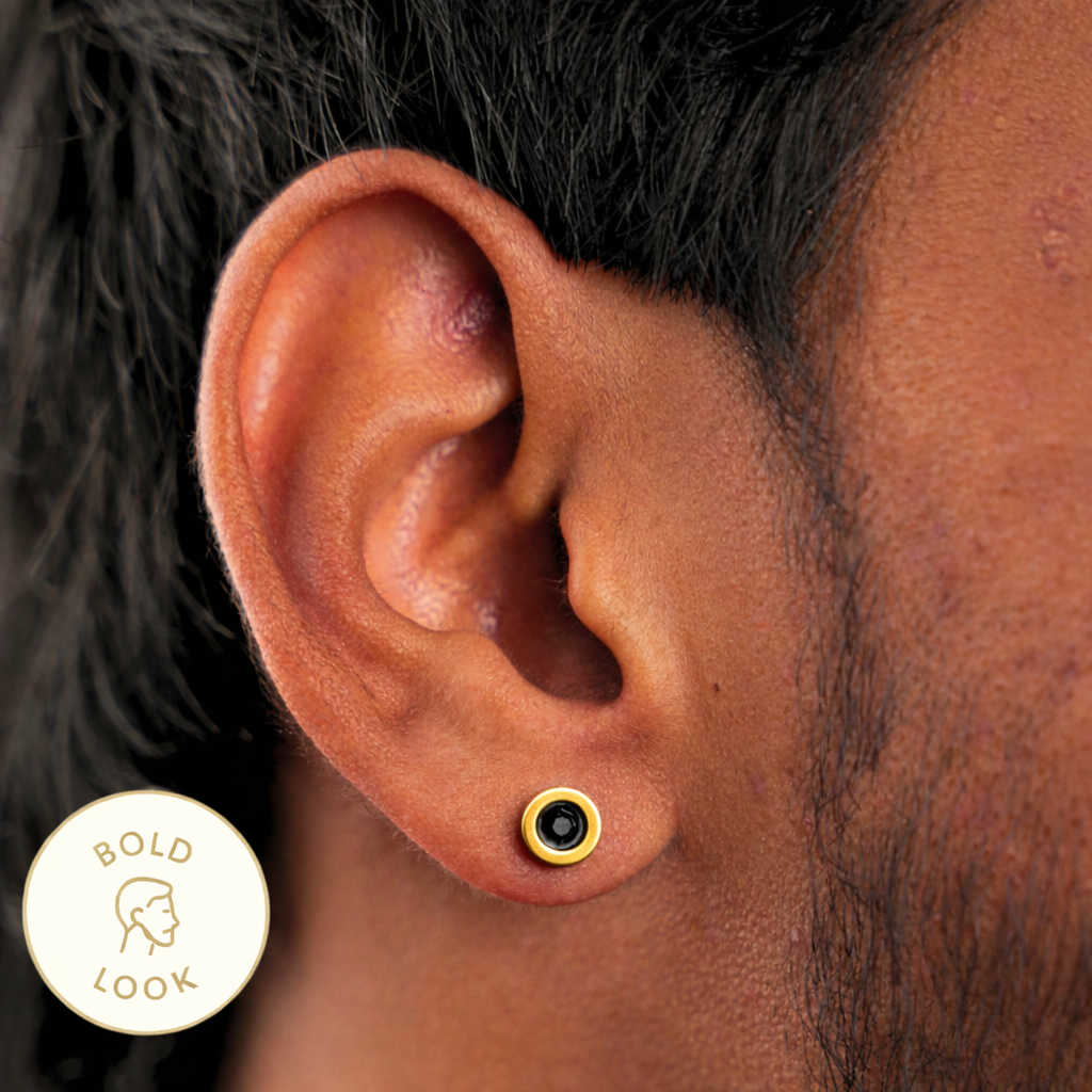 Disc Black Stud Earring - Gold