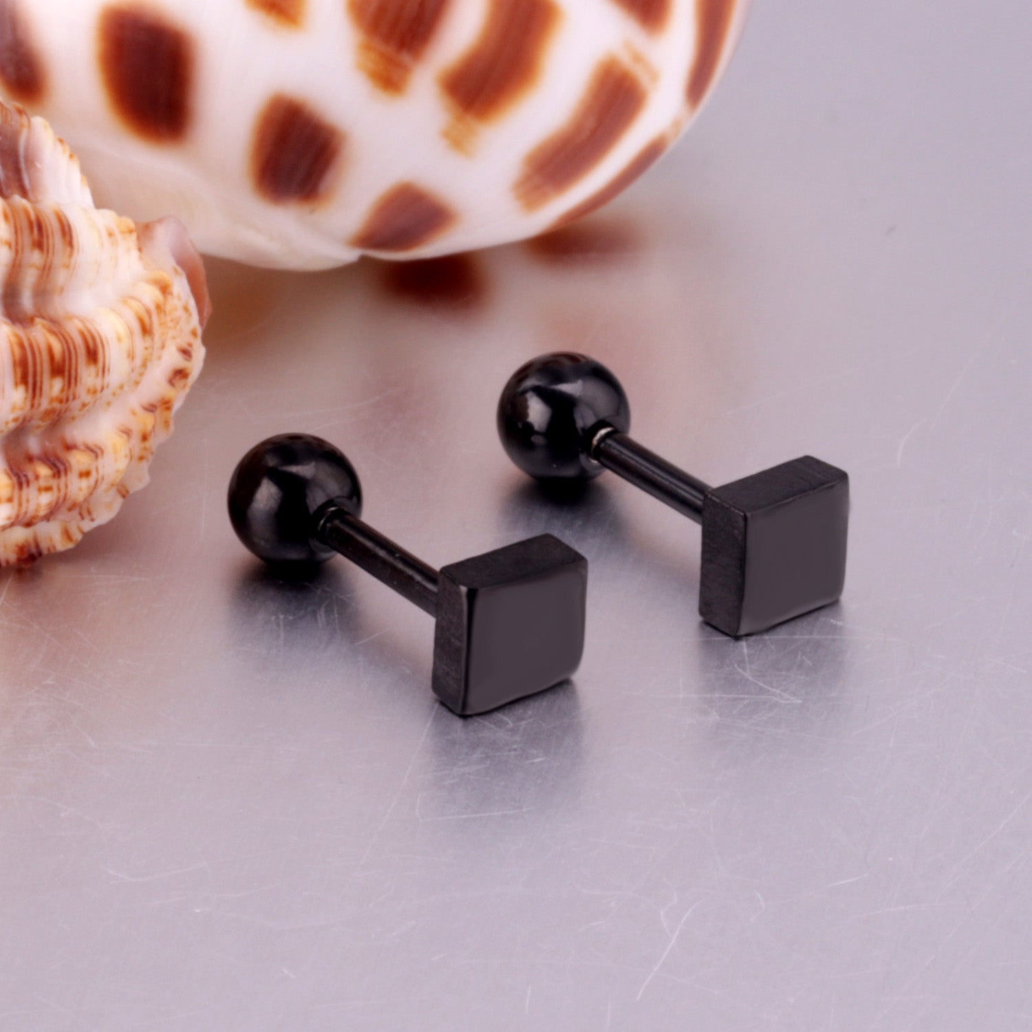 Square Black Stud Earring