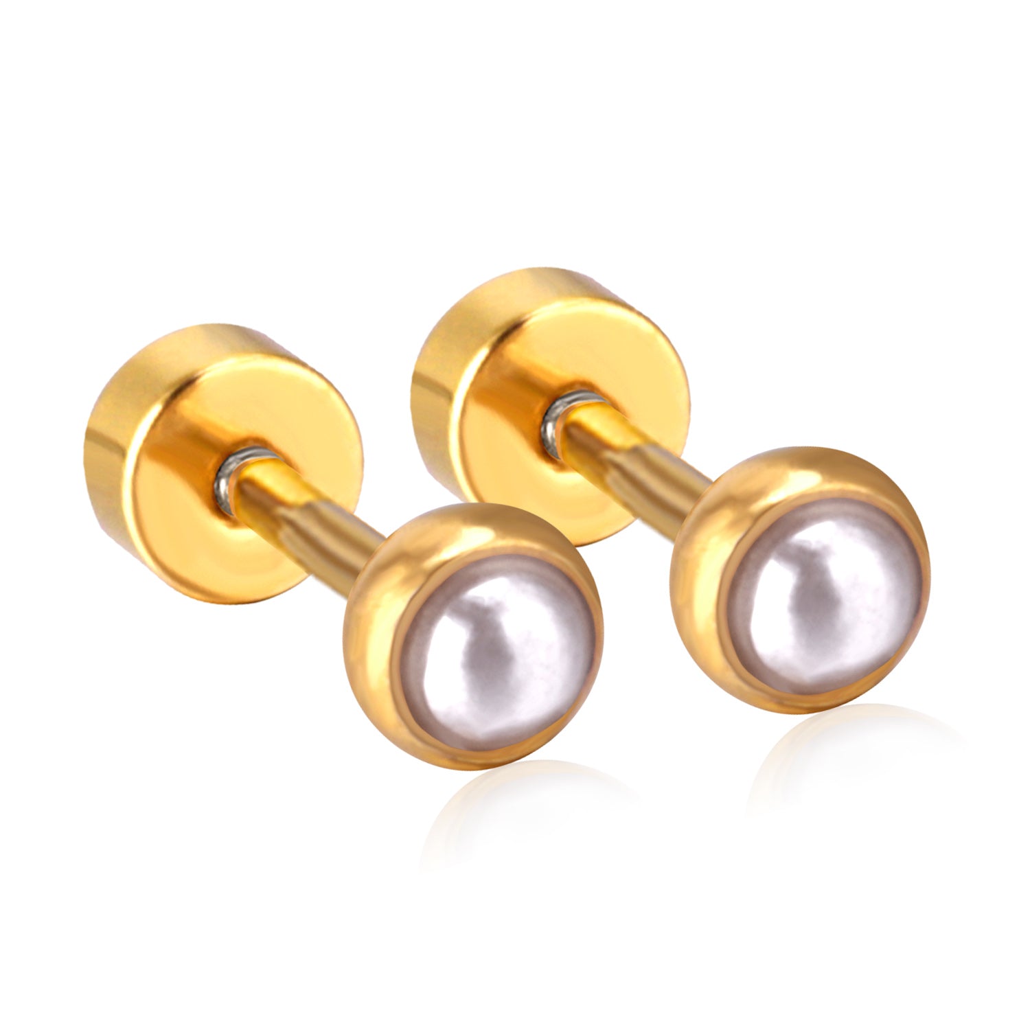 गोल्डन पर्ल लुमिना स्टड इयररिंग्स - 4 MM