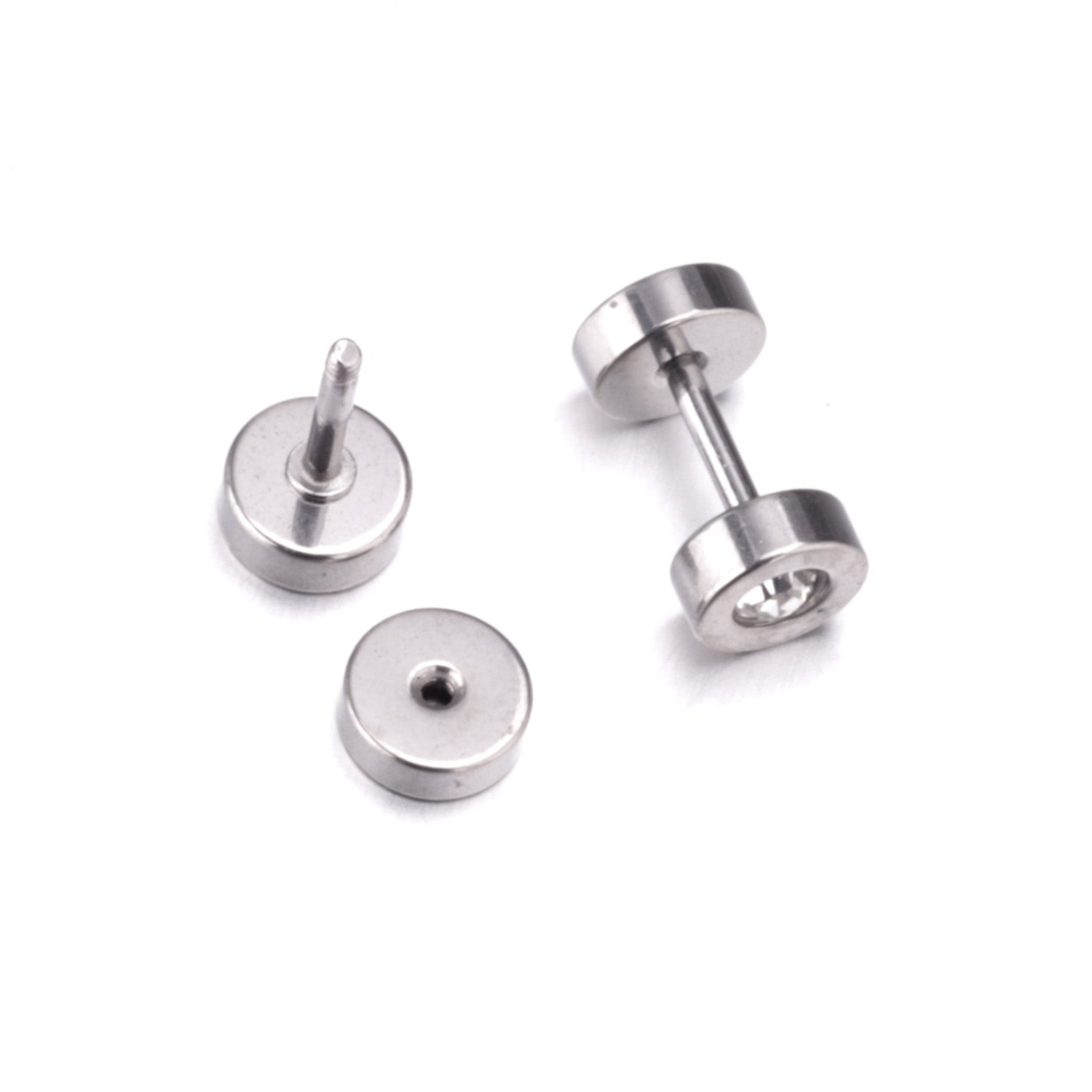 डिस्क गोल डायमंड स्टड इयररिंग्स - सिल्वर