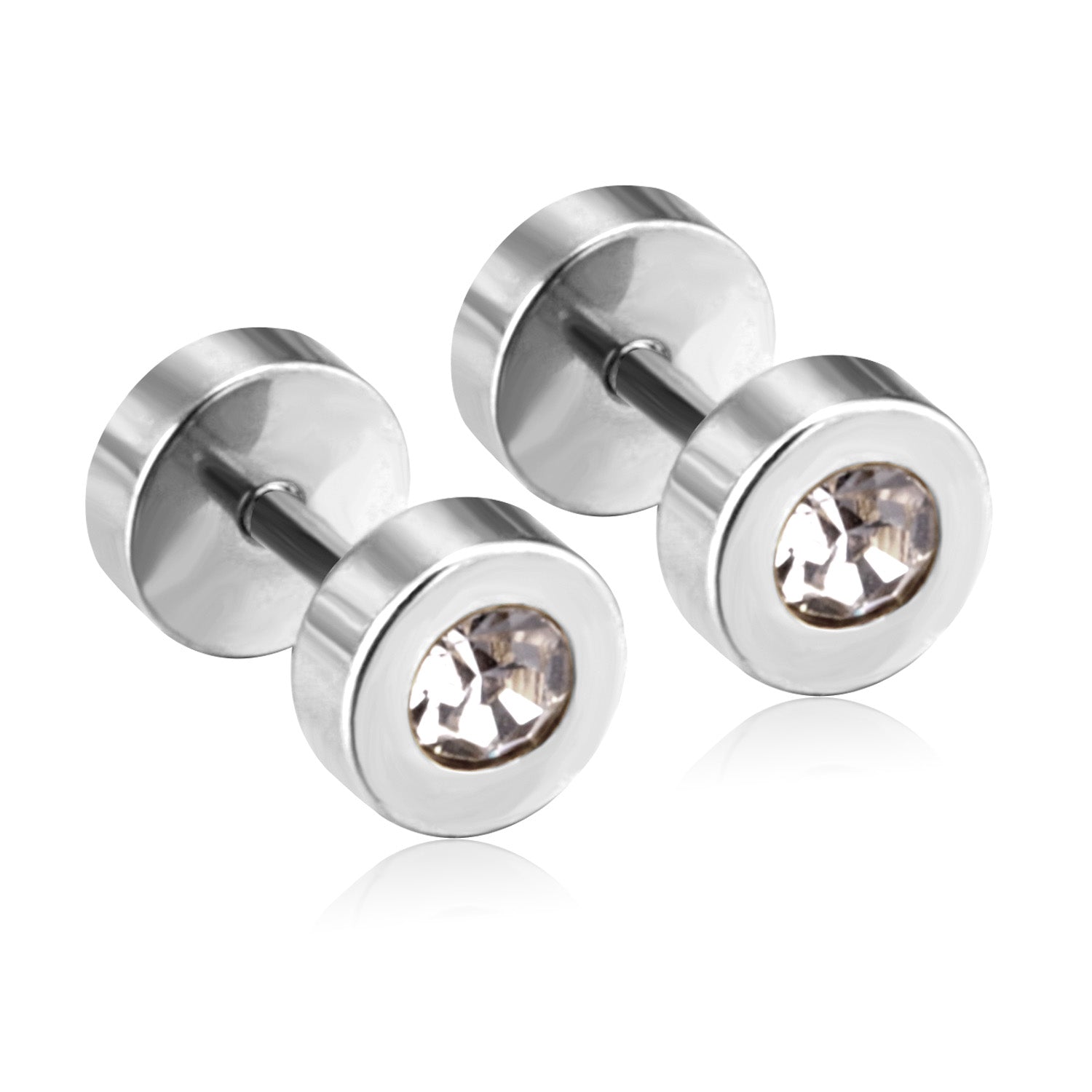 डिस्क गोल डायमंड स्टड इयररिंग्स - सिल्वर